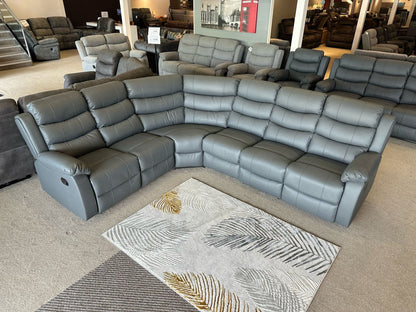 "Lando "  Grey Easy Clean Leather Large 3C2 Recliner Modular Corner Sofa