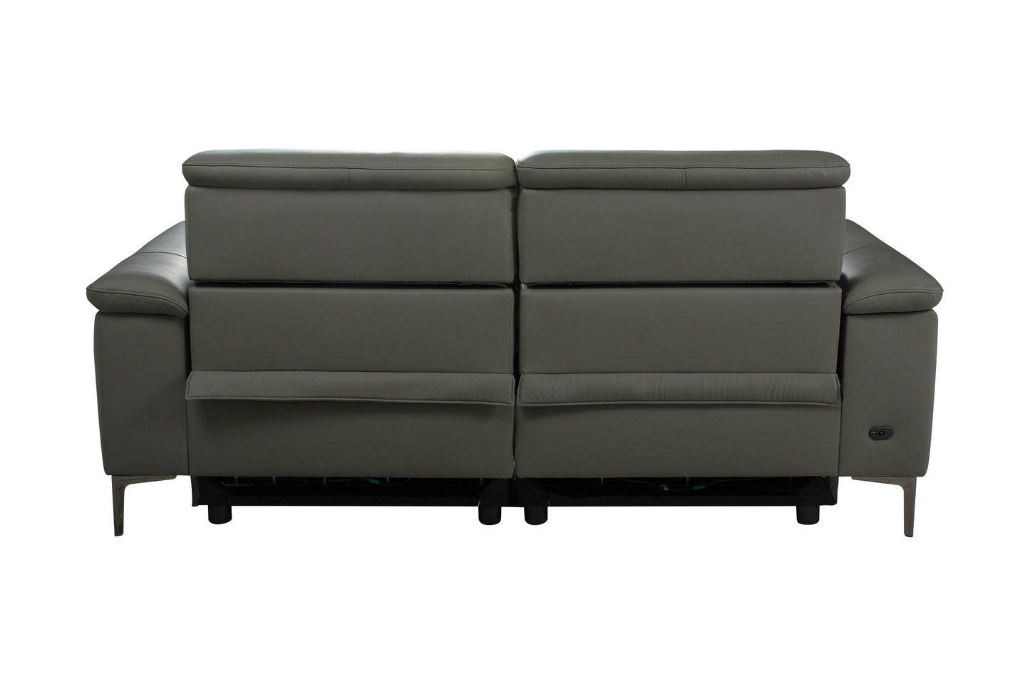 San Andreas Electric Recliner Grey Top Grain Leather 3 Seater Sofa With Power Headrests & USB Charging Ports