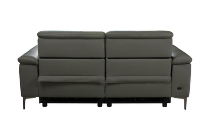 San Andreas Electric Recliner Grey Top Grain Leather 3 Seater Sofa With Power Headrests & USB Charging Ports