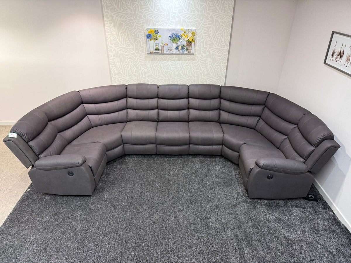 Willow Grey Fabric U Shape Corner Sofa With Drinks console & Fold down Tray Tables