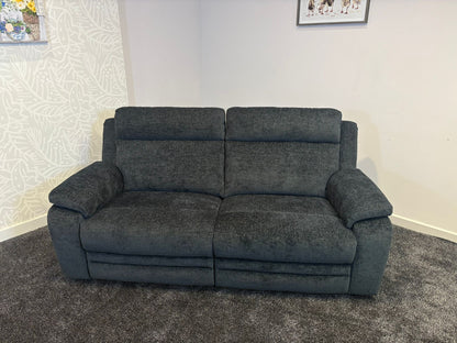 "Barretta" Electric / Power Reclining Grey Fabric Sofa Set - USB Charging & Drinks Tray Table