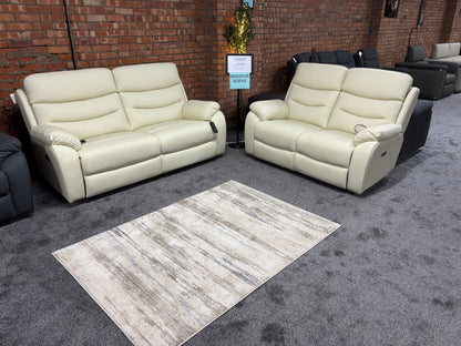 "Bertie" Cream Leather Electric Reclining Massage Sofa Range With Power Headrests & USB Charging Ports For Ultimate Comfort