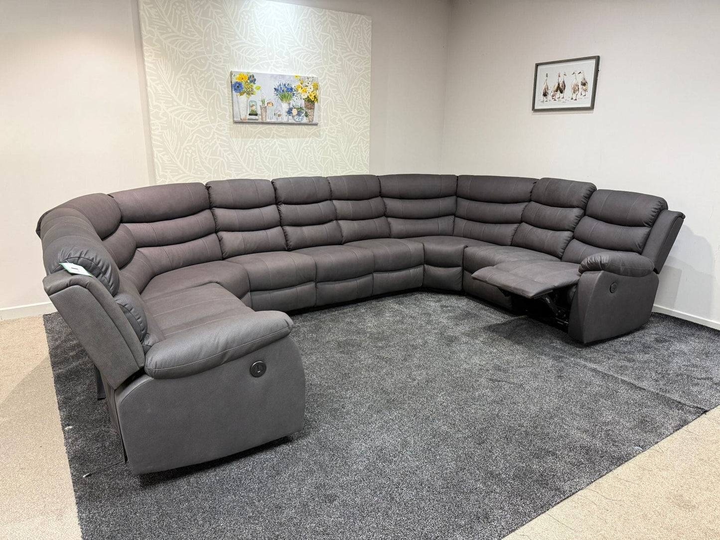 Large Willow Grey Fabric U Shape Corner Sofa With Fold down Tray Table