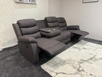 Willow Grey Easy Clean Fabric 4 Seater Sofa | Fold Down Tray Table, High Headrest & Seating Position Couch