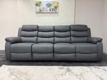 Lando Grey Leather 4 Seater Sofa | Fold Down Tray Table, High Headrest & Seating Position Couch