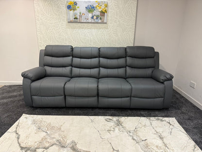 Lando Grey Leather 4 Seater Sofa | Fold Down Tray Table, High Headrest & Seating Position Couch