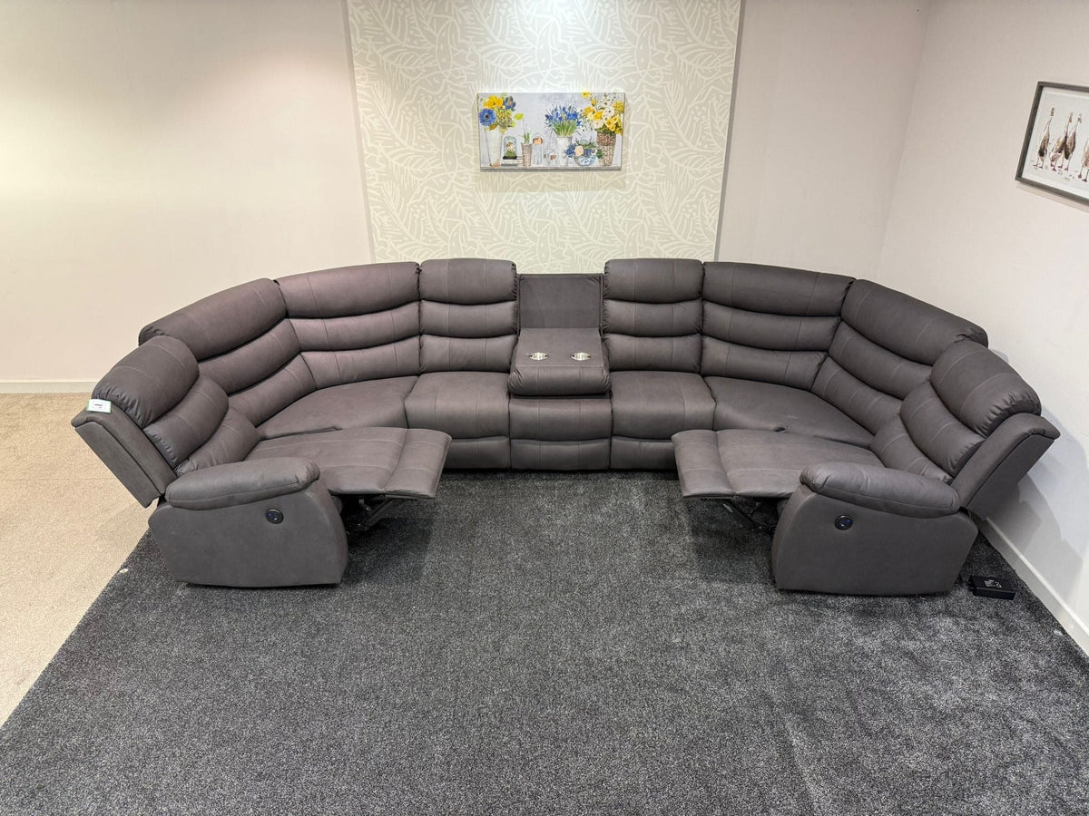 Willow Grey Fabric U Shape Corner Sofa With Drinks console & Fold down Tray Tables