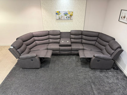 Willow Grey Fabric U Shape Corner Sofa With Drinks console & Fold down Tray Tables