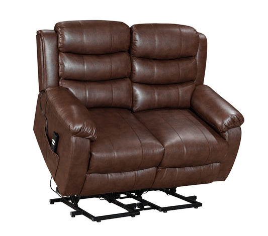 Dual Motor Electric Lando Brown Leather Rise & Recliner 2 Seater Sofa Suite Couch