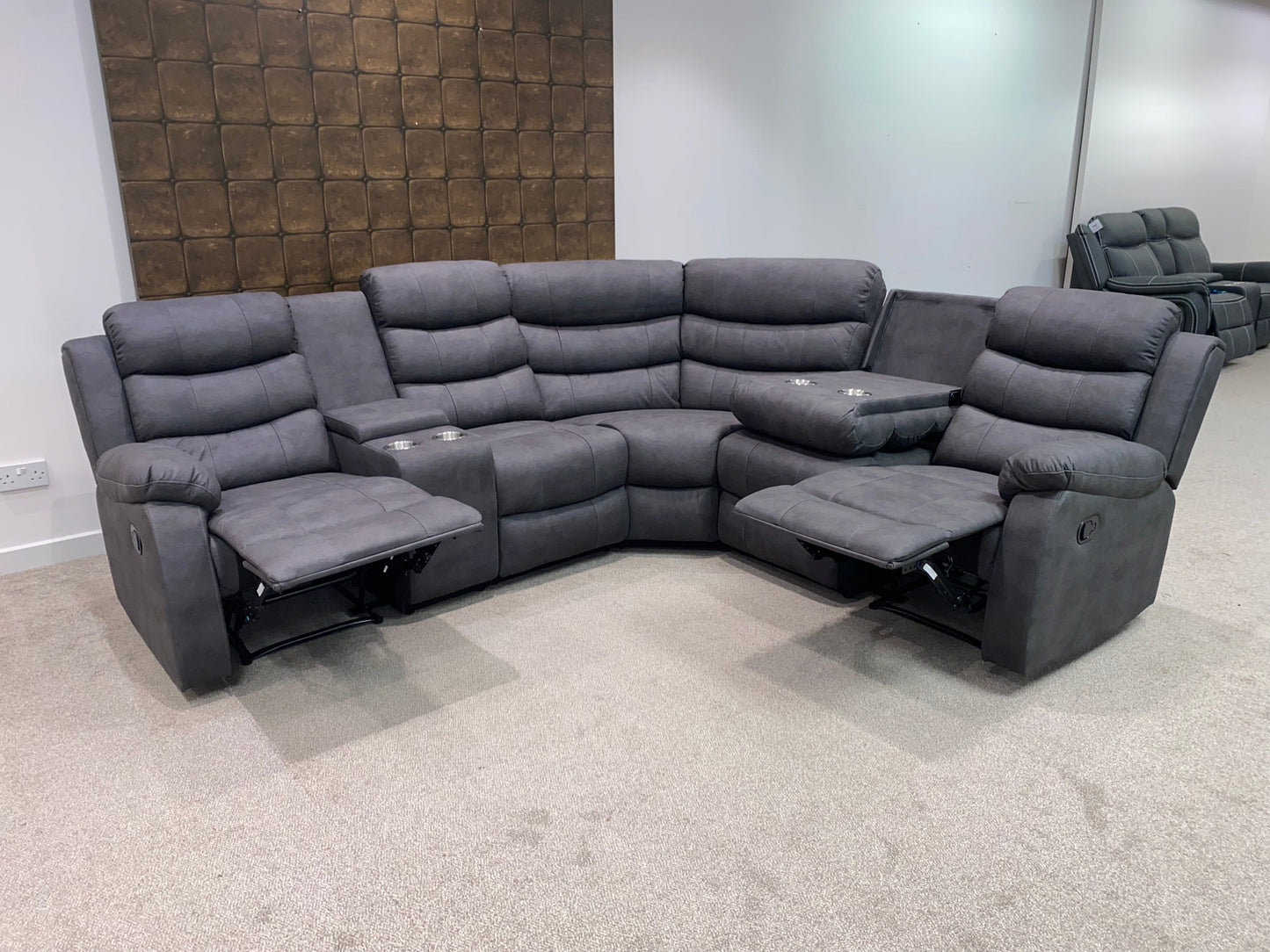 "Willow" Dark Grey Easy Clean Fabric ELECTRIC Recliner Modular Corner Sofa USB Ports | Drinks Tray Table | Couch |