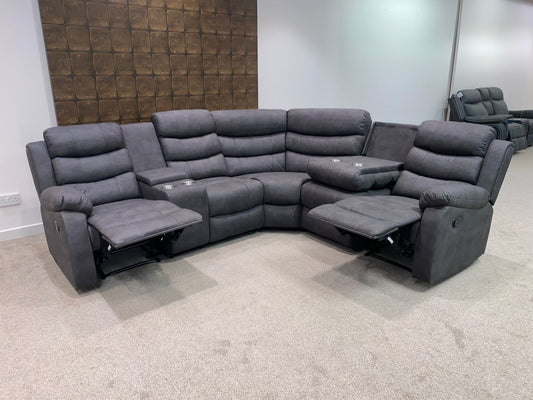 "Willow" Dark Grey Easy Clean Fabric MANUAL Recliner Modular Corner Sofa | Drinks Tray Table | Couch |