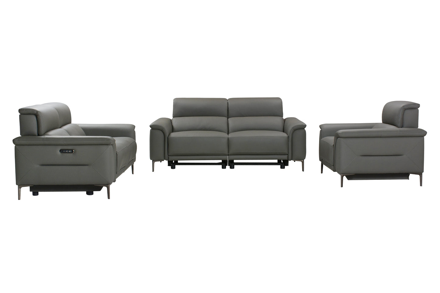 San Andreas Electric Recliner Grey Top Grain Leather Sofa Range With Power Headrests & USB Charging Ports