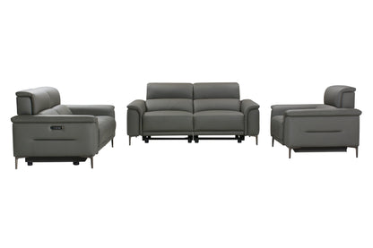 San Andreas Electric Recliner Grey Top Grain Leather Sofa Range With Power Headrests & USB Charging Ports