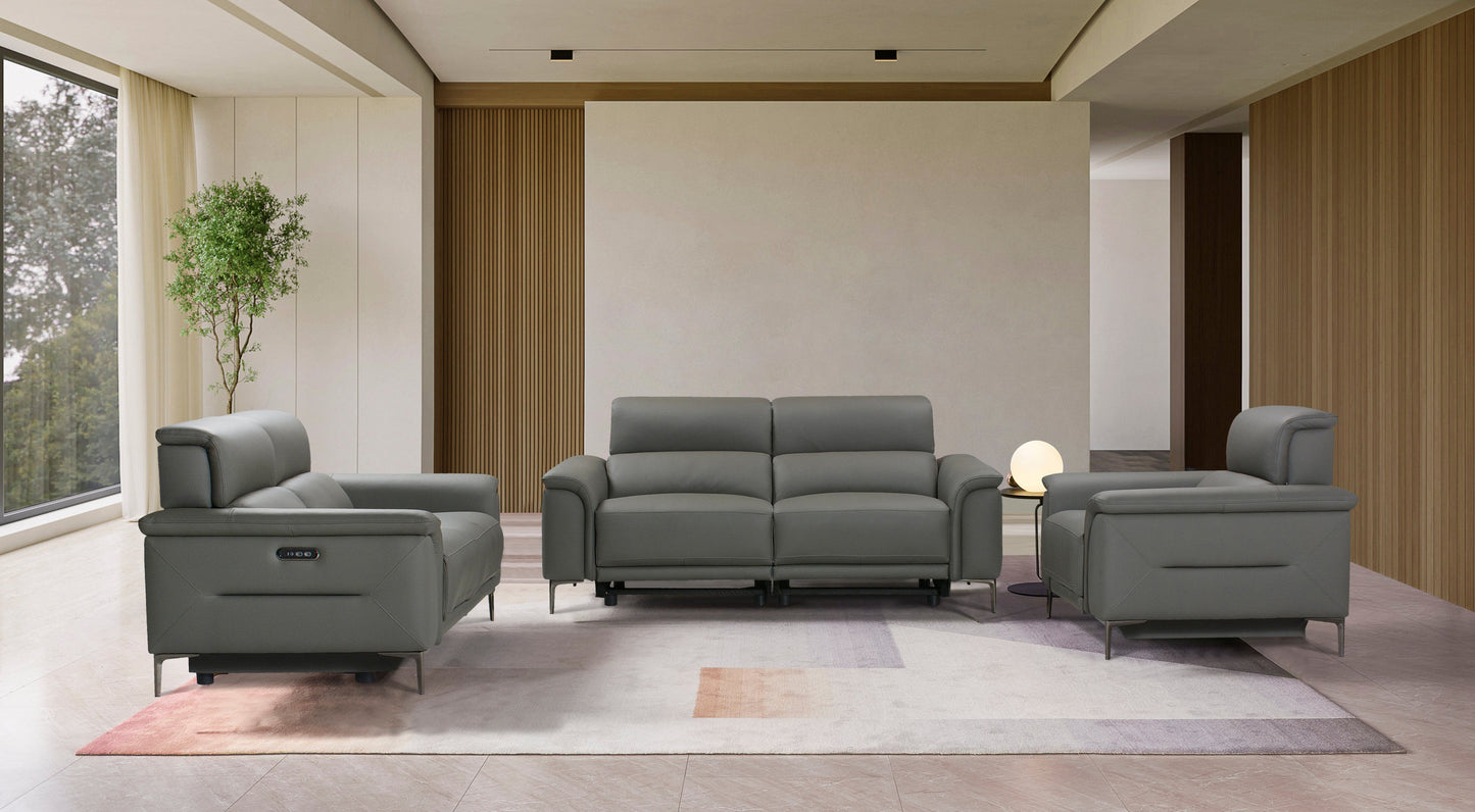 San Andreas Electric Recliner Grey Top Grain Leather Sofa Range With Power Headrests & USB Charging Ports