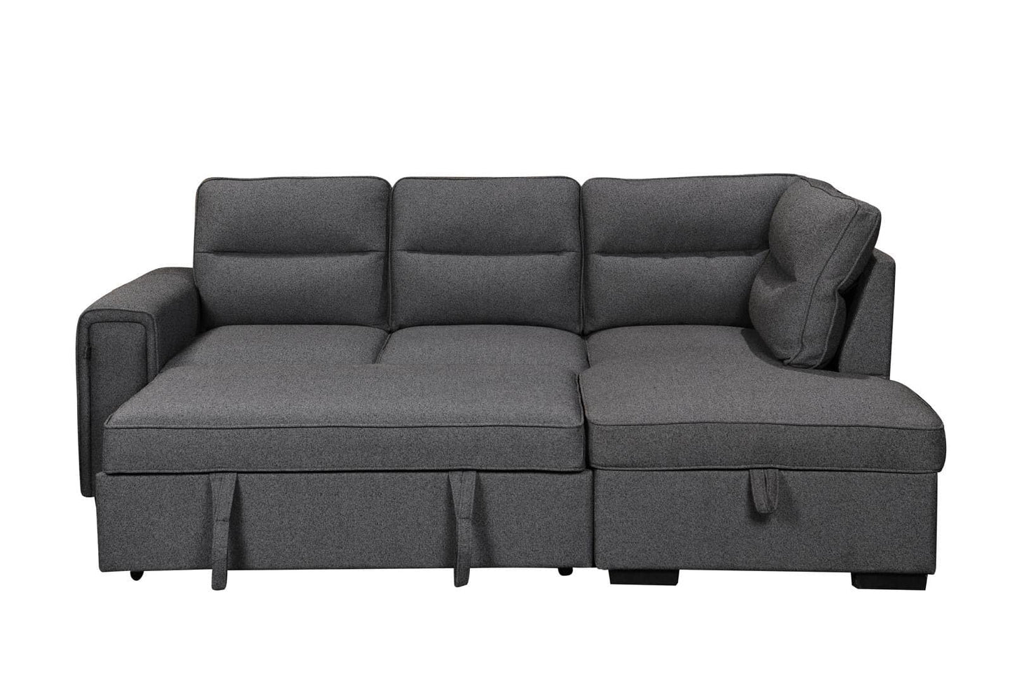(Back in stock 15th August) 'Musk' Dark Grey Fabric Right Hand Facing Corner Sofa Bed With Storage & Drinks Holder