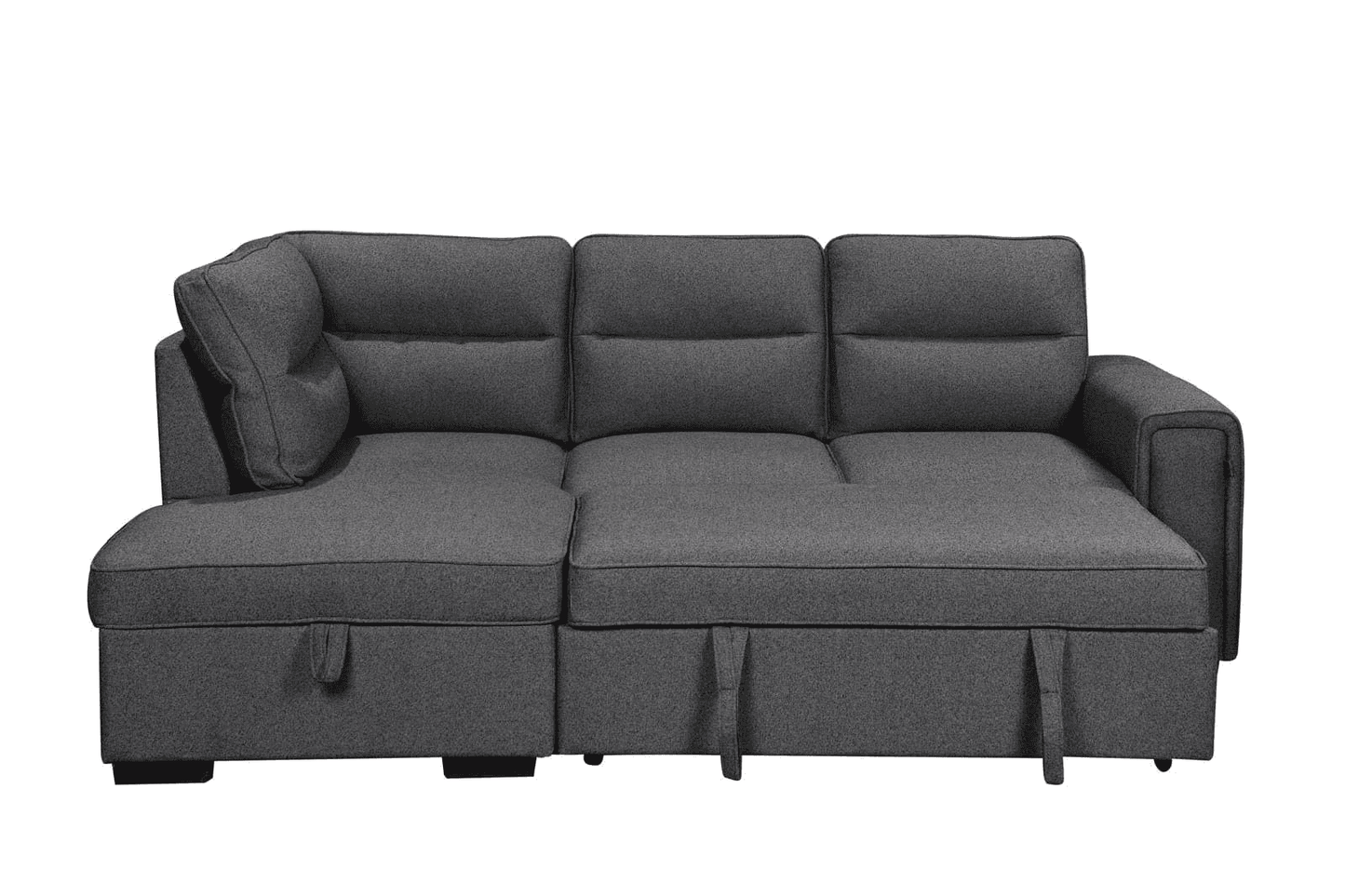 (Back in stock 15th August) 'Musk' Dark Grey Fabric Left Hand Facing Corner Sofa Bed With Storage & Drinks Holder