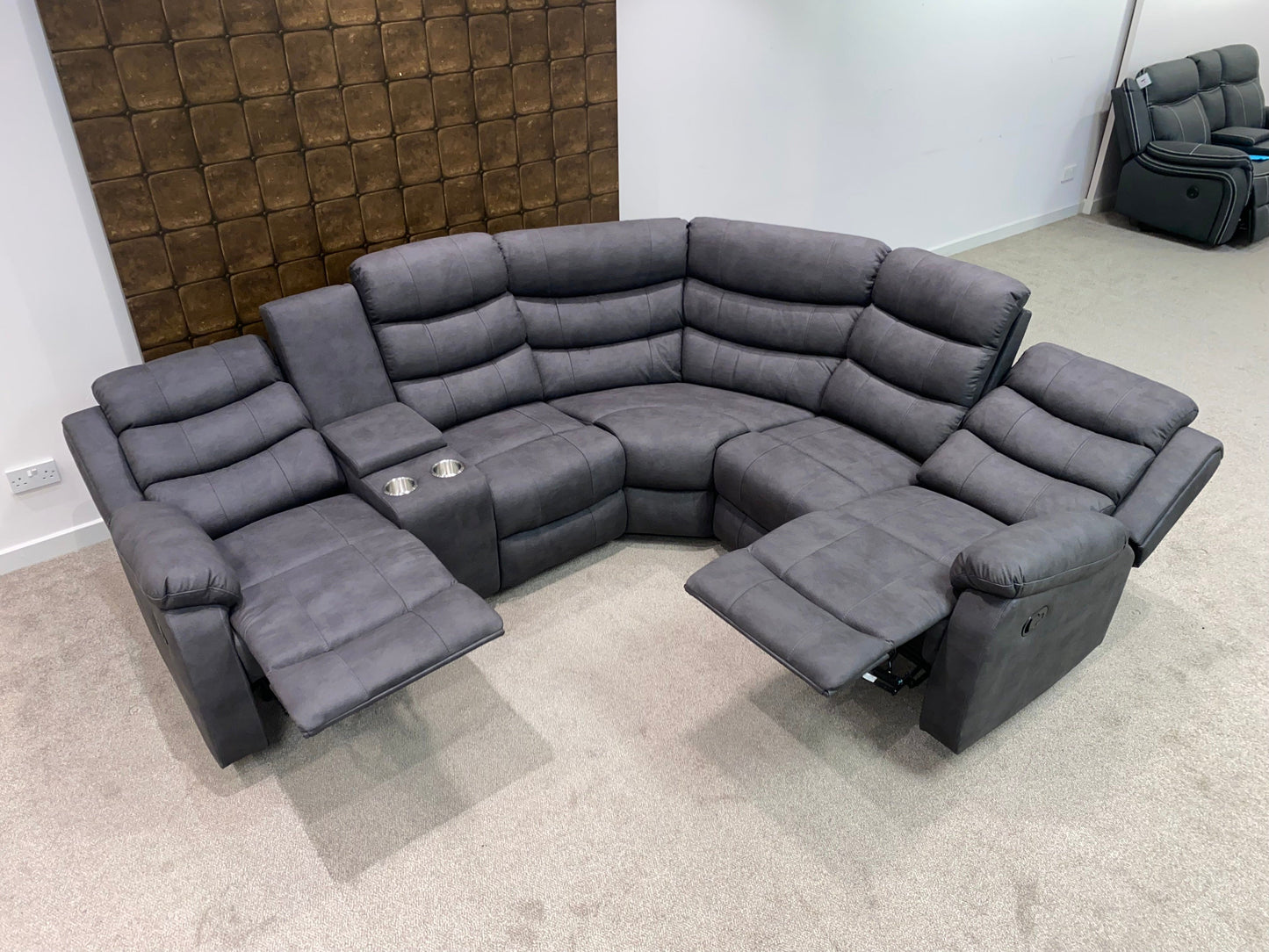 "Willow" Dark Grey Easy Clean Fabric 2C2 MANUAL Recliner Modular Corner Sofa + Console | Couch |