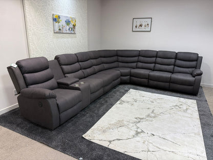 "Willow" Dark Grey Fabric 4C3C Recliner Corner Sofa | Drinks Tray Table | Easy Clean Fabric | Modular
