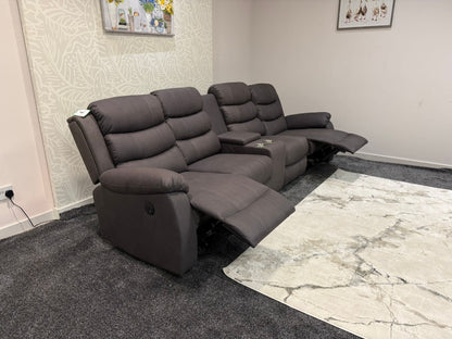 Willow Grey Easy Clean Fabric 4 Seater Sofa With Drinks Console - High Headrest & Seating Position Couch