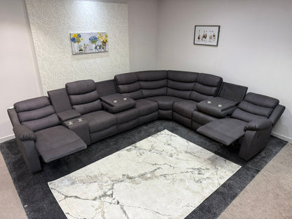 "Willow" Dark Grey Fabric 4C3C Recliner Corner Sofa | Drinks Tray Table | Easy Clean Fabric | Modular