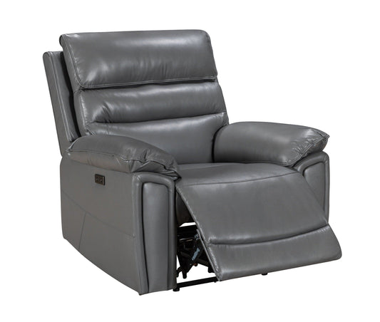 Donald Grey Leather Electric / Power Reclining Armchair / 1 Seater Sofa + USB Charging Port
