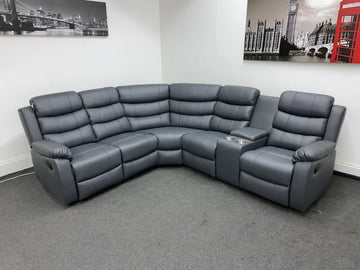 Landos Modular Recliner Grey Leather Corner Sofa Sofas