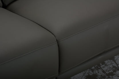 San Andreas Electric Recliner Grey Top Grain Leather 3 Seater Sofa With Power Headrests & USB Charging Ports