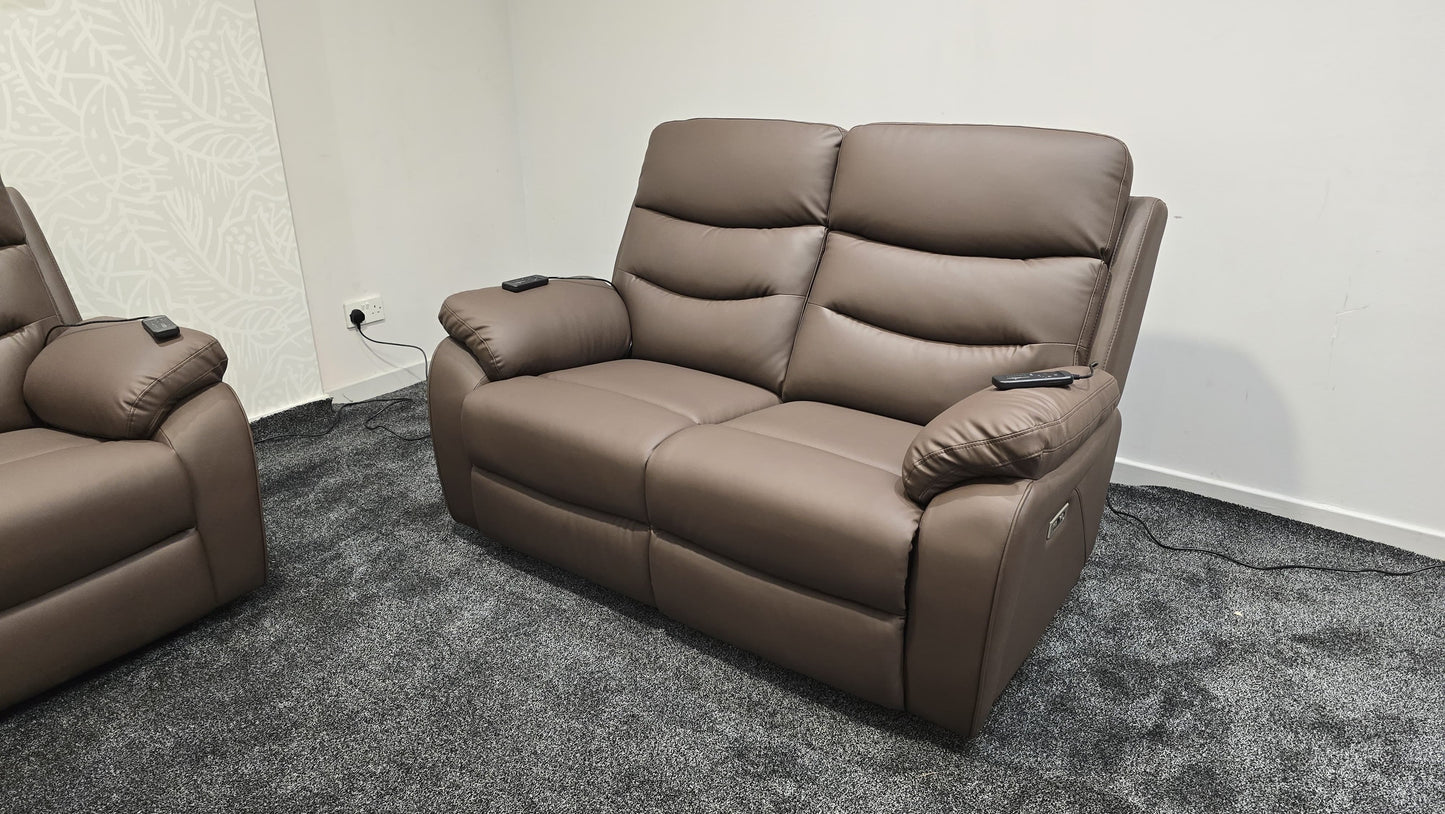 "Bertie" Brown Leather Electric Reclining Massage Sofa Range With Power Headrests & USB Charging Ports For Ultimate Comfort