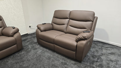 "Bertie" Brown Leather Electric Reclining Massage Sofa Range With Power Headrests & USB Charging Ports For Ultimate Comfort