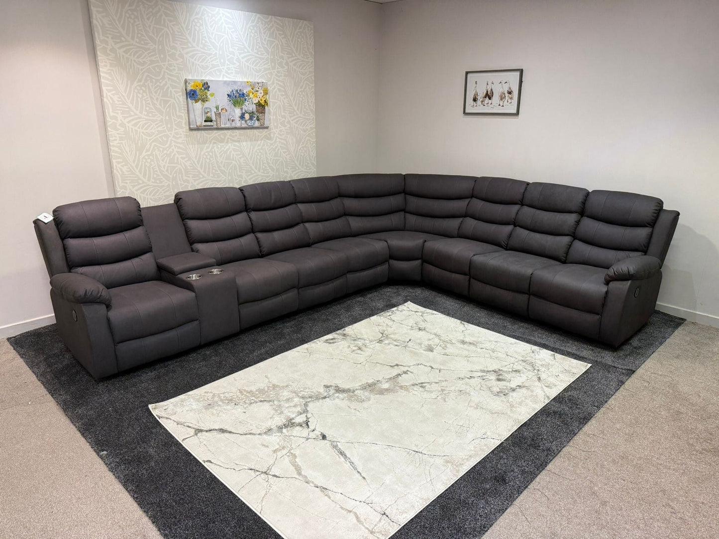 "Willow" Dark Grey Fabric 4C3C Recliner Corner Sofa | Drinks Tray Table | Easy Clean Fabric | Modular