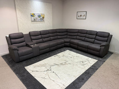"Willow" Dark Grey Fabric 4C3C Recliner Corner Sofa | Drinks Tray Table | Easy Clean Fabric | Modular