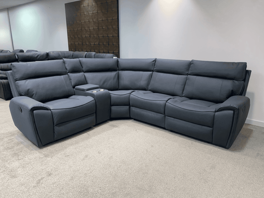 'Ronan' Electric Recliner Fabric Corner Sofa + Drinks Console + USB Charging Ports - Reversible