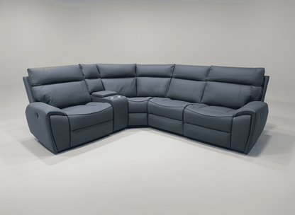 'Ronan' 2c1c Electric Recliner Easy Clean Microfibre Grey Tech Fabric Corner Sofa + Drinks Console + USB Charging Ports - Reversible