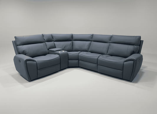 'Ronan' 2c1c Electric Recliner Easy Clean Microfibre Grey Tech Fabric Corner Sofa + Drinks Console + USB Charging Ports - Reversible