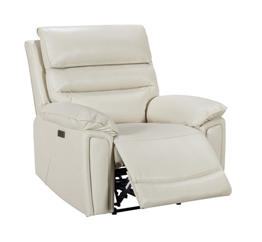 Donald Ivory Cream Leather Electric / Power Reclining Armchair / 1 Seater Sofa With USB Charging Ports