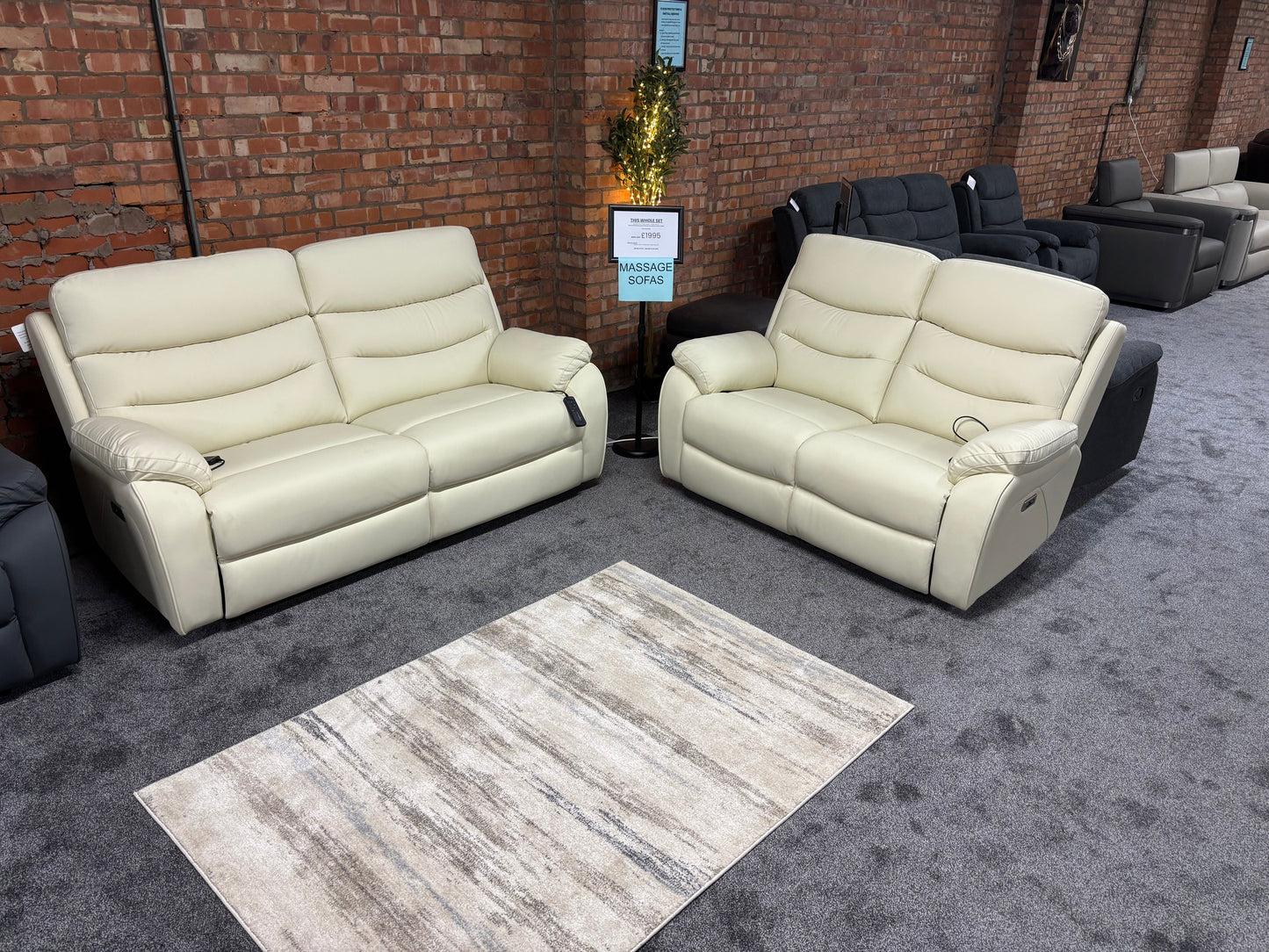 "Bertie" Cream Leather Electric Reclining Massage Sofa Range With Power Headrests & USB Charging Ports For Ultimate Comfort