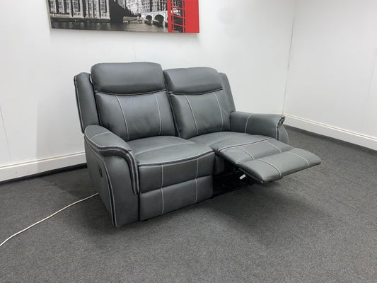 " Mason " Grey Microfibre Fabric 2 Seater Electric / Power Recliner Sofa Suite + USB Ports | Couch |