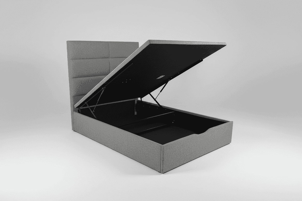 'Indulgence' Grey Fabric Ottoman Bed Frame & Firm Mattress Package - Available In 4'6ft Double or 5ft King
