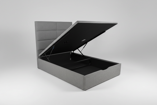 'Indulgence' Grey Fabric Ottoman Bed Frame & Firm Mattress Package - Available In 4'6ft Double or 5ft King