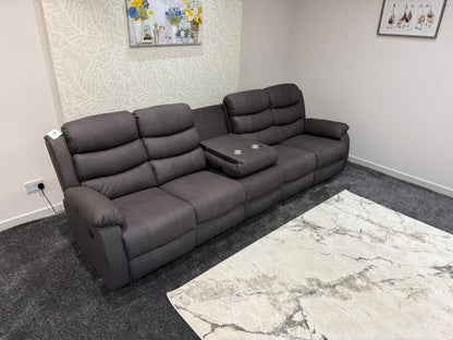 Willow Grey Easy Clean Fabric 5 Seater Sofa | 2 x Fold Down Tray Table, High Headrest & Seating Position Couch