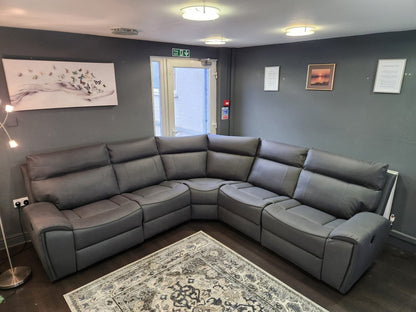 ‘Ronan' 2c2 Electric Recliner Easy Clean Microfibre Grey Tech Fabric Corner Sofa + USB Charging Ports - Reversible