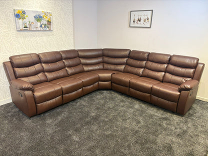 "Lando" Brown Leather 3C3 Recliner Corner Sofa | Drinks Tray Table x 2 | Modular