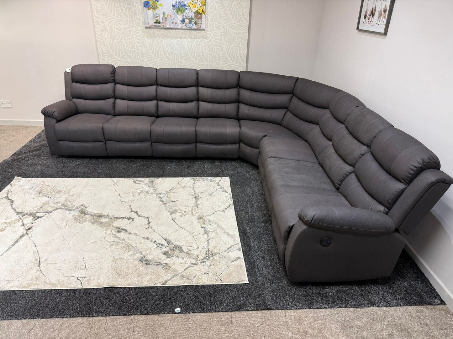 "Willow" Dark Grey Fabric 4C3 Recliner Corner Sofa | 2 x Drinks Tray Tables | Easy Clean Fabric | Modular