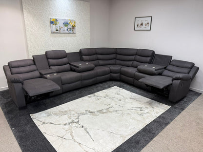 "Willow" Dark Grey Fabric 4C3C Recliner Corner Sofa | Drinks Tray Table | Easy Clean Fabric | Modular