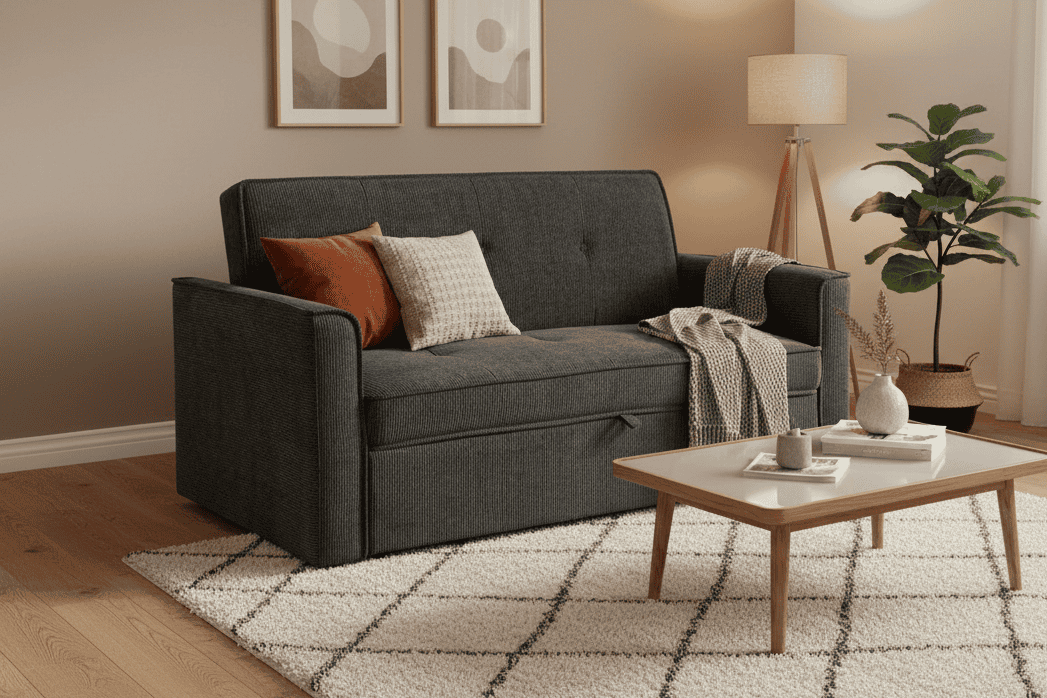 (Back In Stock 30th Sept) Soho Dark Grey Fabric 3 Seater Sofa Bed With Adjustable Backrest
