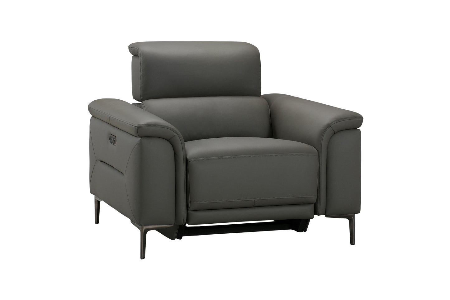 San Andreas Electric Recliner Grey Top Grain Leather Armchair / 1 Seater Sofa With Power Headrests & USB Charging Ports