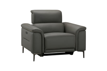 San Andreas Electric Recliner Grey Top Grain Leather Armchair / 1 Seater Sofa With Power Headrests & USB Charging Ports