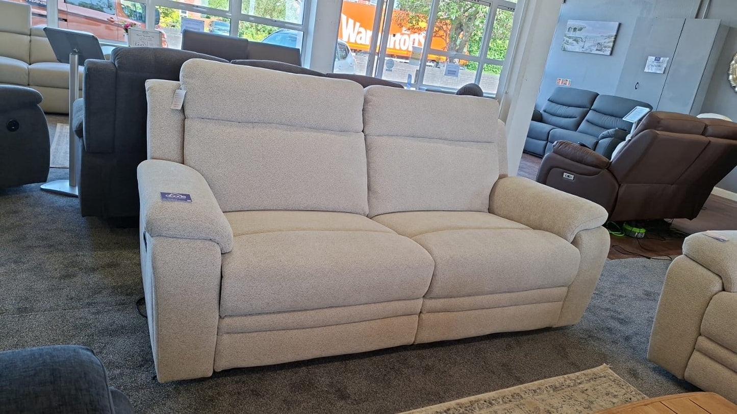 DFS Barratt Clearance Package -  Electric Reclining 3 Seater + 2 Seater Sofa Set in Ivory Fabric With USB Charging Ports