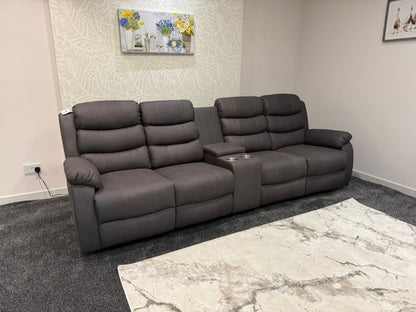 Willow Grey Easy Clean Fabric 4 Seater Sofa With Drinks Console - High Headrest & Seating Position Couch