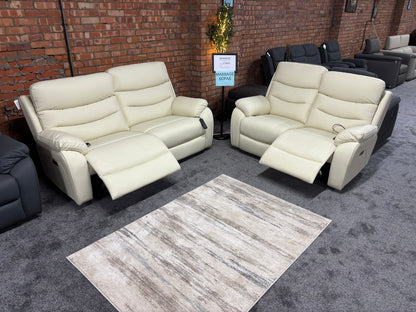 "Bertie" Cream Leather Electric Reclining Massage Sofa Range With Power Headrests & USB Charging Ports For Ultimate Comfort